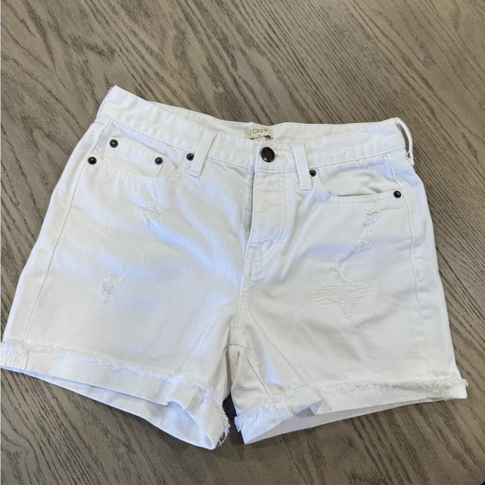 J. Crew White Distressed Jean Shorts